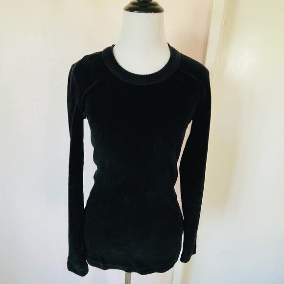 MORGAN by Morgan de Toi Tops - Morgan de Toi Paris Black Ribbed Velvet Top Long Sleeve Stretch Tee